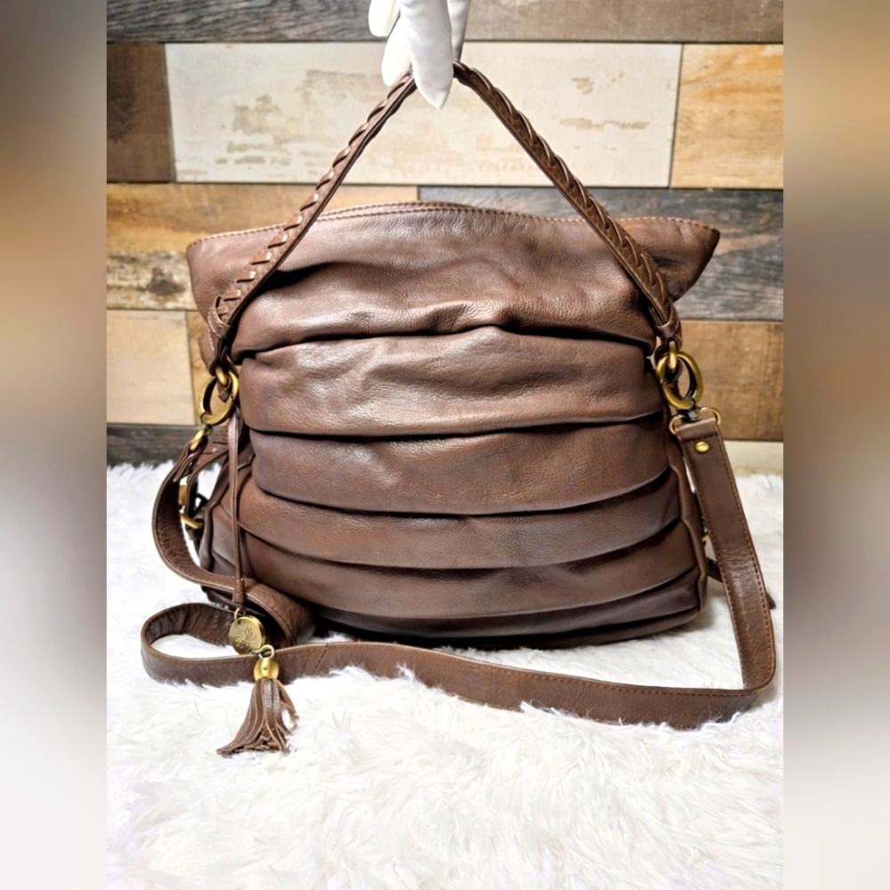 Waterlily Brown Leather Women's Bag W/ Crossbody Strap